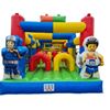 Opblaasbare Stormbaan Bouwsteen 14 meter in zijaanzicht met kleurrijke blokken en hindernissen