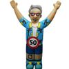Opblaasbare Abraham Vakantieman van 3,5 meter hoog met 50-jaar-bord en zomerse outfit