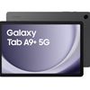 Vooraanzicht van de Samsung Galaxy Tab A9+ 5G met donkergrijze behuizing en helder display