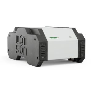 Wattsun Accu Pack zijkant Zijkant van de Wattsun Accu Pack met compacte, lichte behuizing voor mobiel gebruik