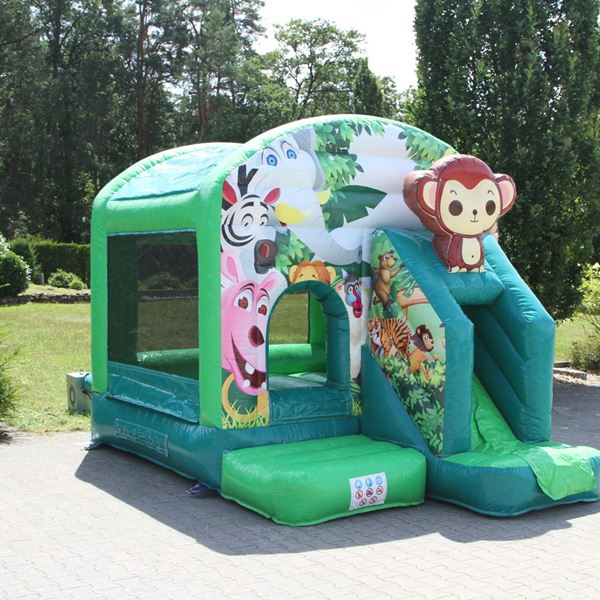 Kleurrijk springkussen met apen thema, formaat 4×3 meter, voor kinderen