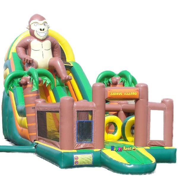 Veilige en leuke monkey-glijbaan met springgedeelte voor feestjes