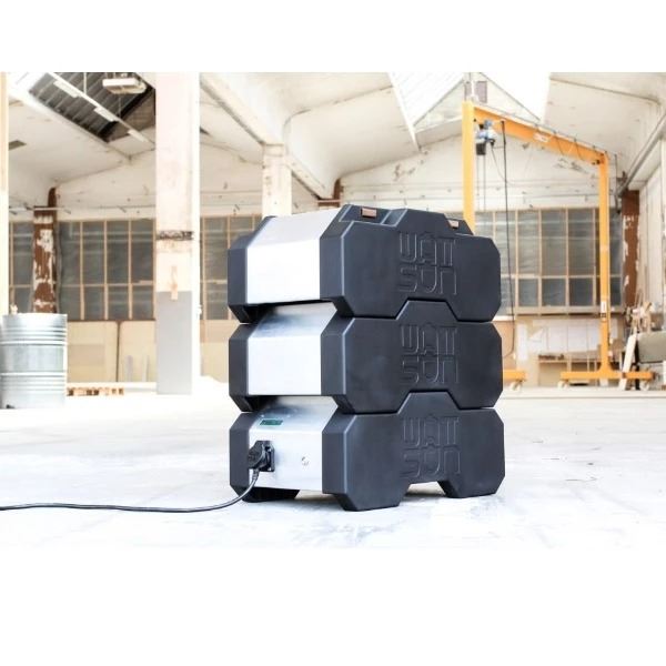 Wattsun Accu Pack zijkant Zijkant van de Wattsun Accu Pack met compacte, lichte behuizing voor mobiel gebruik