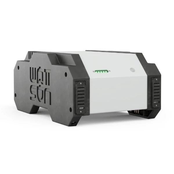 Wattsun Accu Pack zijkant Zijkant van de Wattsun Accu Pack met compacte, lichte behuizing voor mobiel gebruik