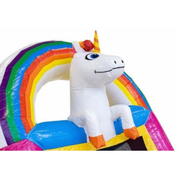 Springkussen Slide Unicorn huren bij Happy Rent Kleurrijk springkussen met glijbaan in unicorn-thema – ideaal voor kinderfeestjes en evenementen in Enkhuizen en West-Friesland