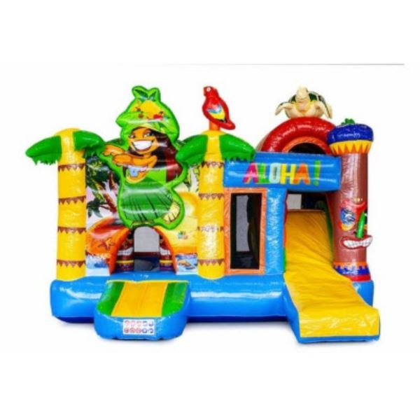 Multiplay Springkussen Hawaii huren bij Happy Rent Tropisch Multiplay Springkussen Hawaii met glijbaan huren bij Happy Rent â vrolijk springkussen voor kinderen en feesten