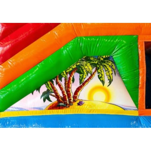 Multiplay Springkussen Hawaii huren bij Happy Rent Tropisch Multiplay Springkussen Hawaii met glijbaan huren bij Happy Rent â vrolijk springkussen voor kinderen en feesten