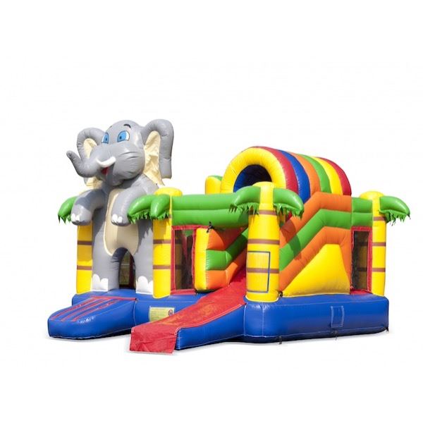 Kleurrijk Multiplay Springkussen met olifant thema, ideaal voor kinderfeesten en evenementen