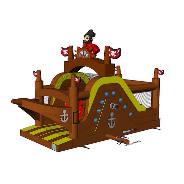 Stormbaan Piraat 1 huren bij Happy Rent Opblaasbare stormbaan in piratenthema met glijbaan en obstakels â ideaal voor sportdagen en evenementen