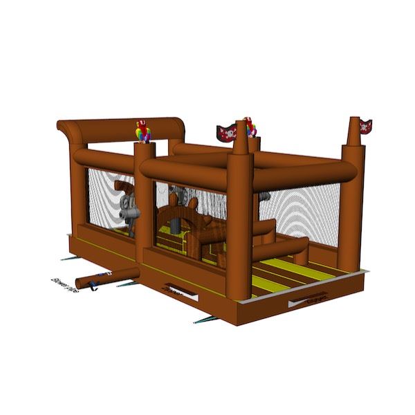 Stormbaan Piraat deel 2 huren bij Happy Rent Opblaasbare stormbaan in piratenthema met glijbaan en hindernissen β ideaal voor sportdagen en evenementen