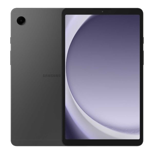 Vooraanzicht van de Samsung Galaxy Tab A9+ 5G met donkergrijze behuizing en helder display