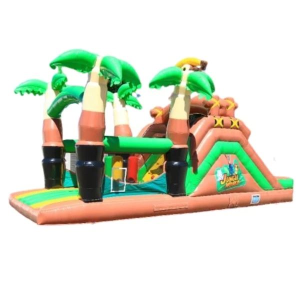 opblaasbare stormbaan Jungle 9m met tropische details en uitdagende obstakels