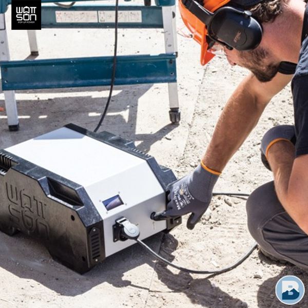 Wattsun Accu Dock 2000 zijkant Zijkant van de Wattsun Accu Dock 2000 draagbare stroomvoorziening voor evenementen